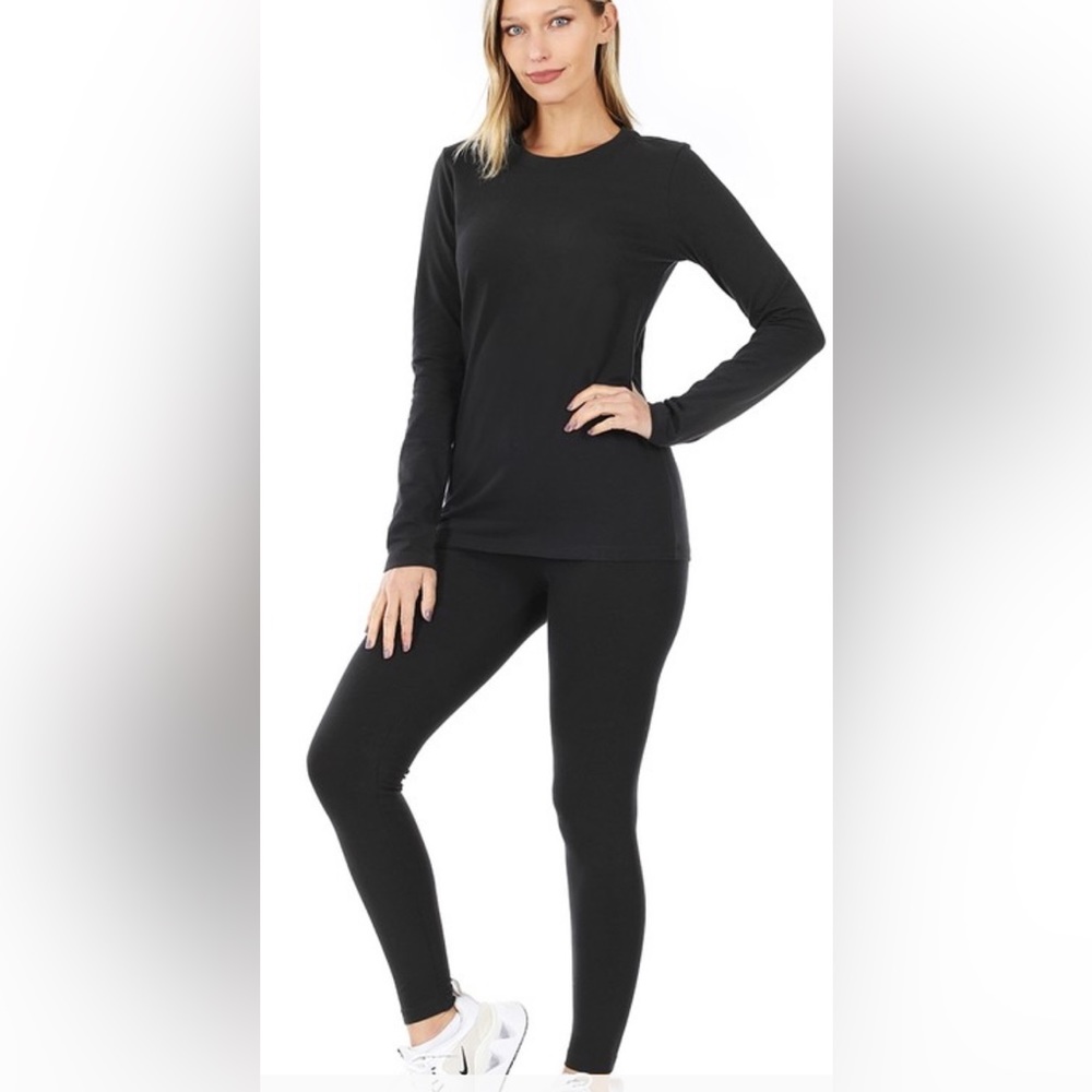 Black Cotton Round Neck Top & Leggings Set